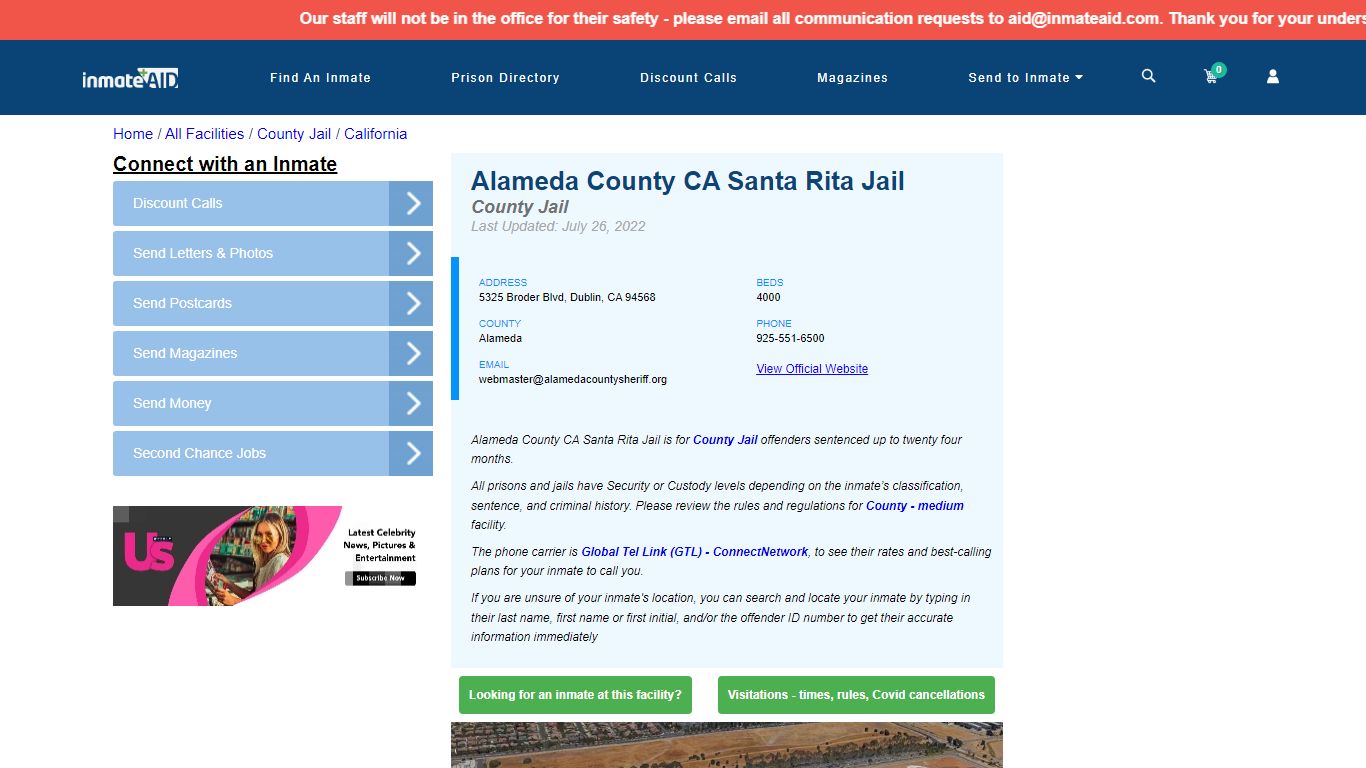 Alameda County CA Santa Rita Jail - Inmate Locator - Dublin, CA